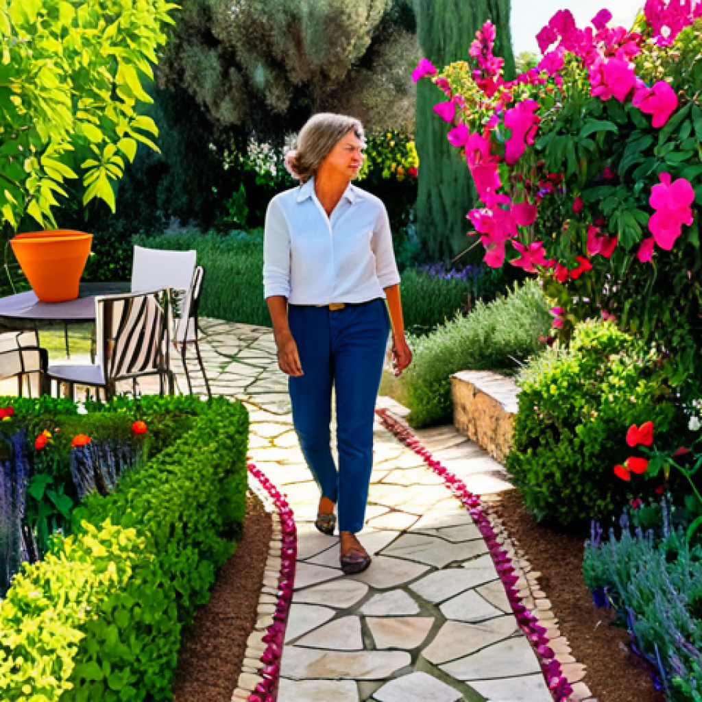 Lush Home Garden**

"A vibrant, family-friendly backyard garden in the Algarve, Portugal. A fully clothed woman tends to colorful flowers (bougainvillea, lavender) and a small vegetable patch (tomatoes, peppers). Stone paths wind through the garden, leading to a cozy seating area with comfortable cushions. The scene is bathed in warm afternoon sunlight. Professional photography, perfect anatomy, correct proportions, natural pose, safe for work, appropriate content, fully clothed, modest clothing, professional, high quality."

**