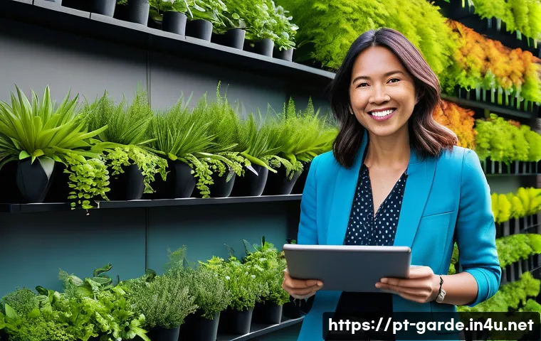 원예 자격증 연계 가능 학과 및 전공 - **A modern urban landscape architect presenting a sustainable vertical garden design on a skyscraper...